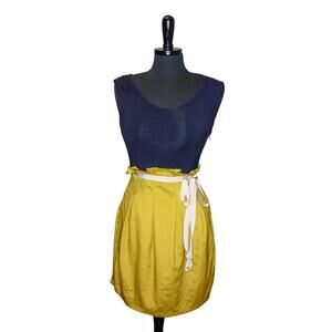 Pink Martini Mini Dress Paperbag Waist Color Block Twee Blue Yellow S